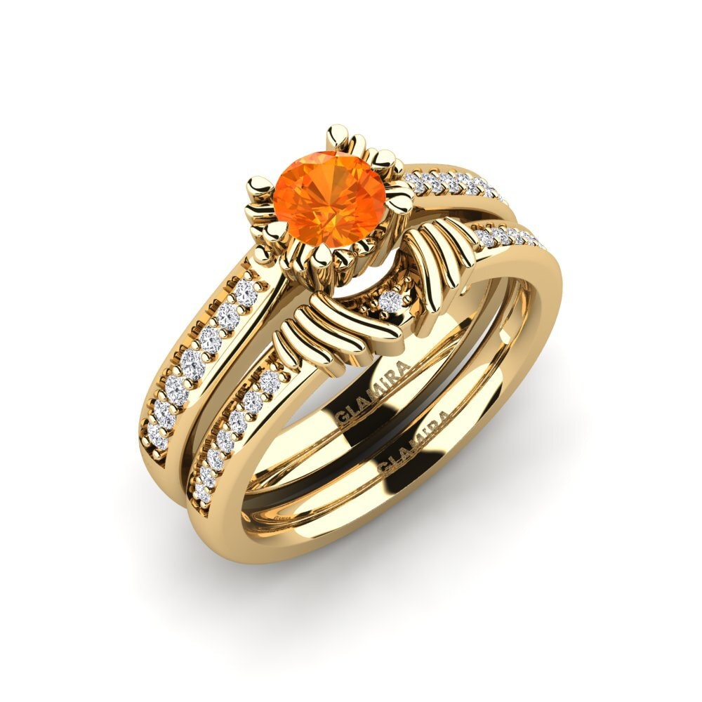 375 Gult Guld Orange Safir Brudesæt Snazy