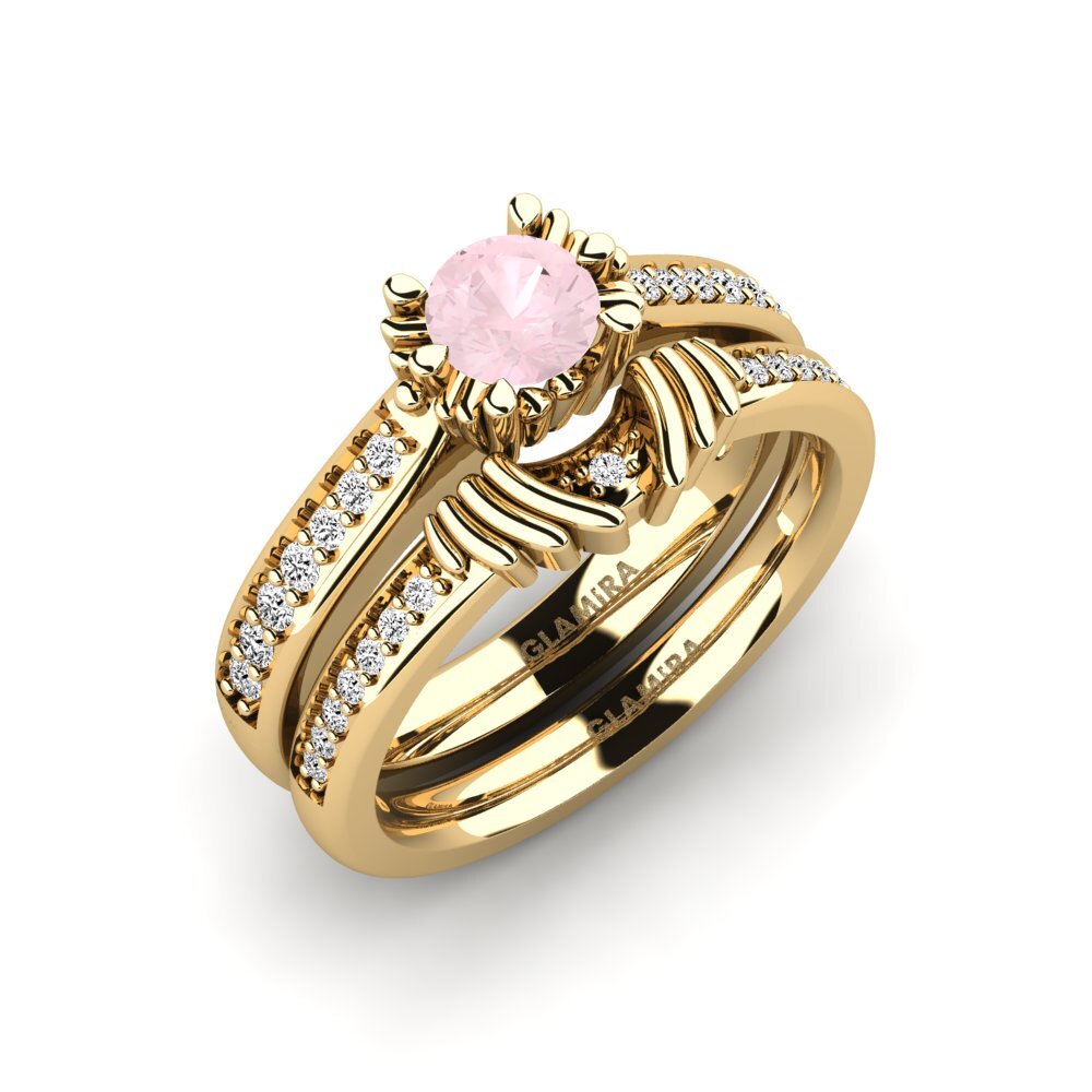 14k Oro Amarillo Cuarzo rosa Set de Anillos Snazy