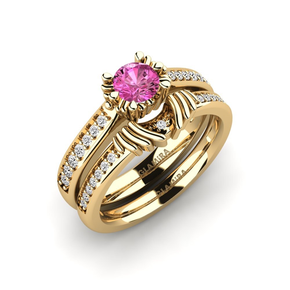 14k Oro Amarillo Topacio Rosa Set de Anillos Snazy