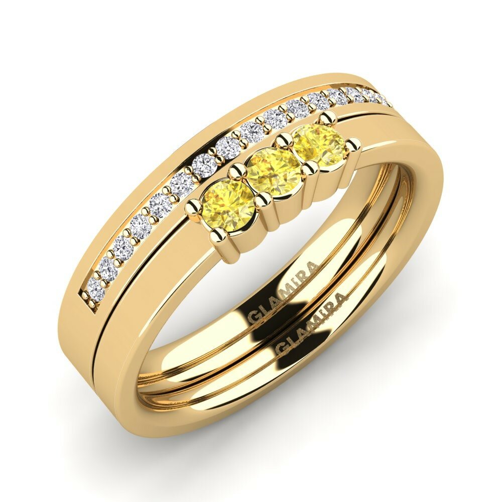 Or Jaune 14k Saphir Jaune Ensemble de Bagues Soulmates