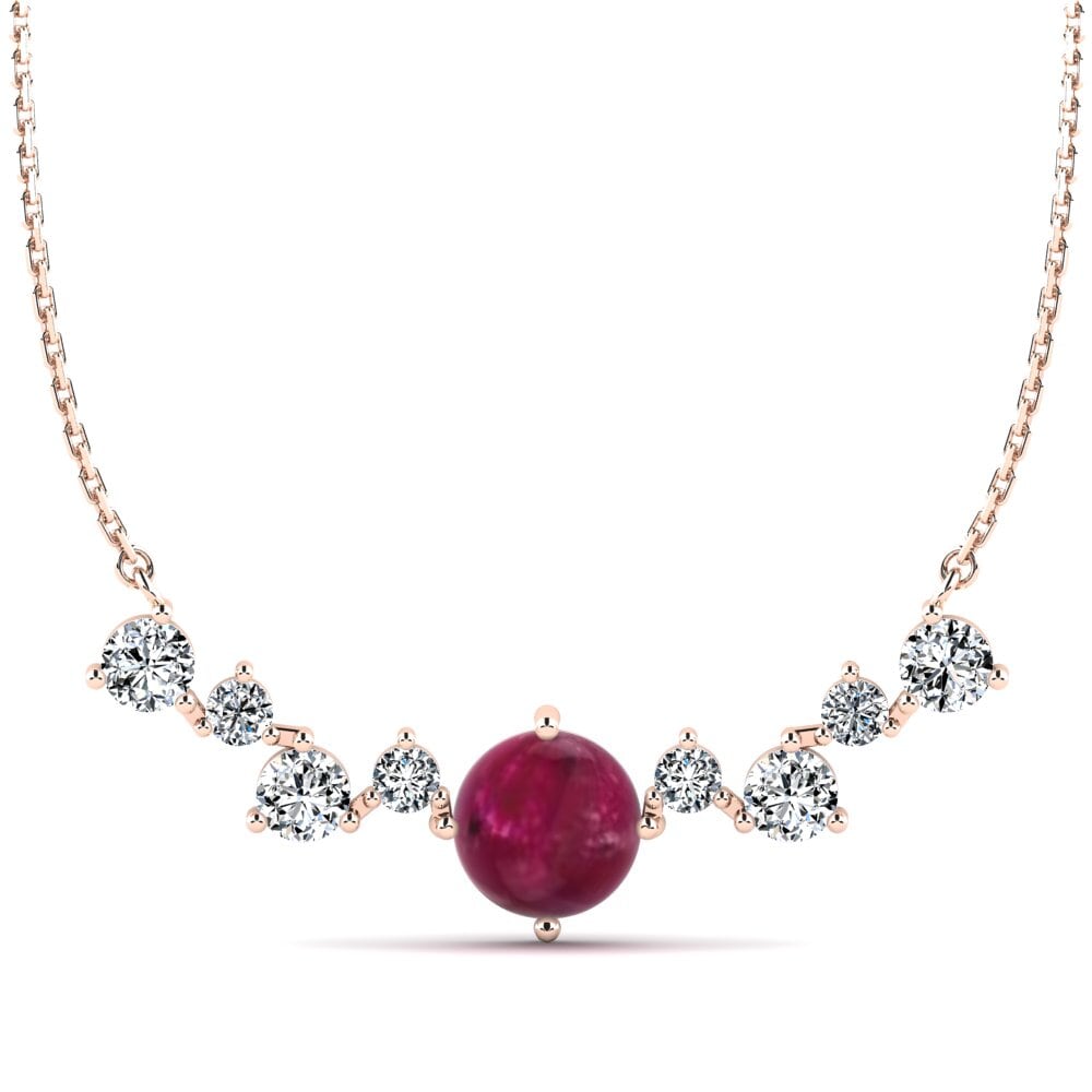 14k Oro Rosa Rubí Cabujón Collar de Mujer Daberath