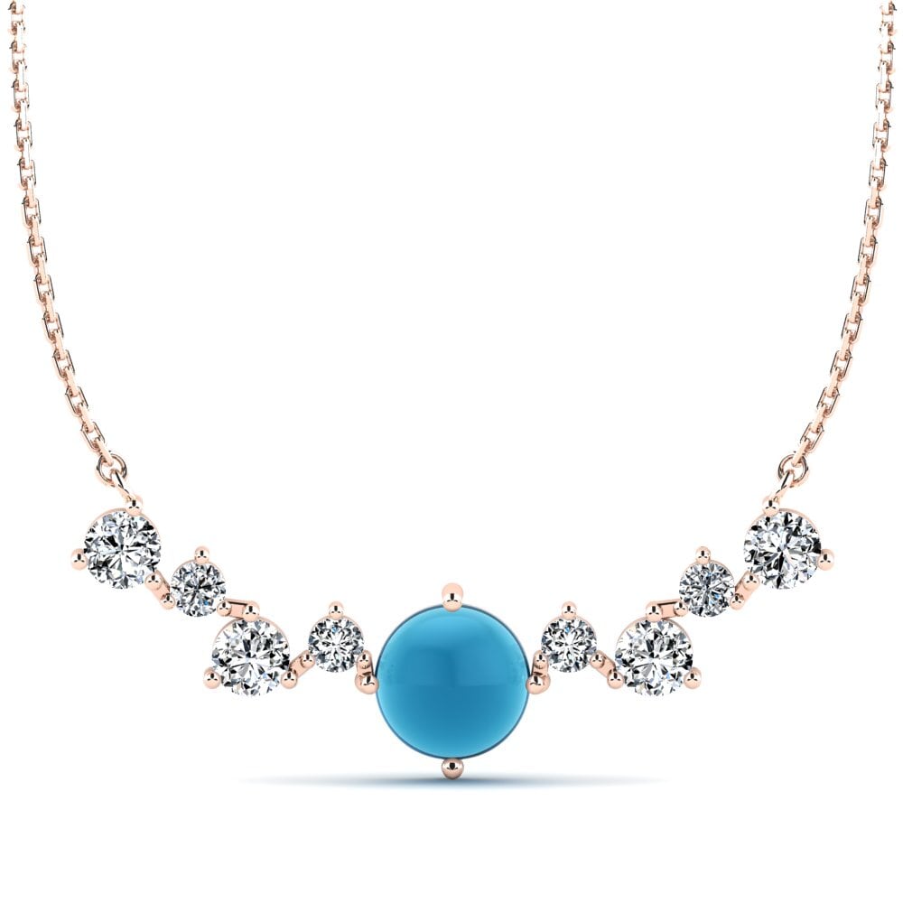 14k Oro Rosa Topacio Azul Cabujón Collar de Mujer Daberath