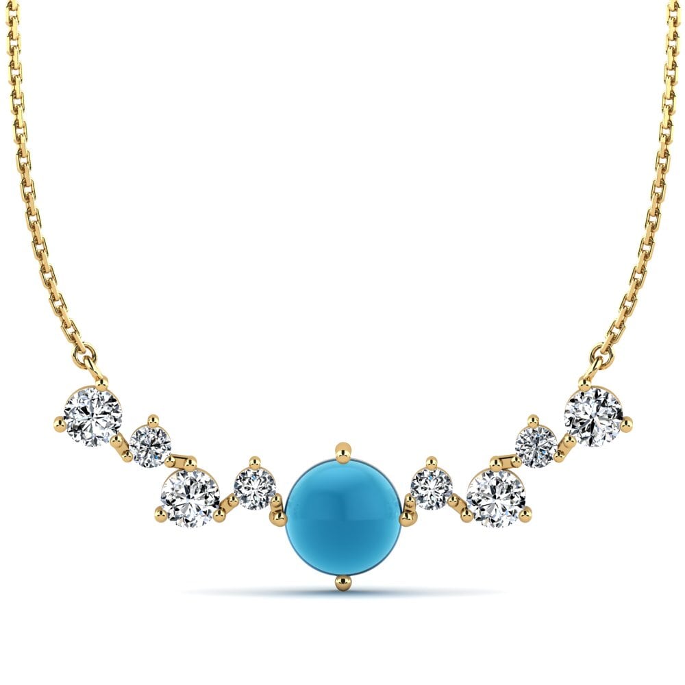 18k Oro Amarillo Topacio Azul Cabujón Collar de Mujer Daberath