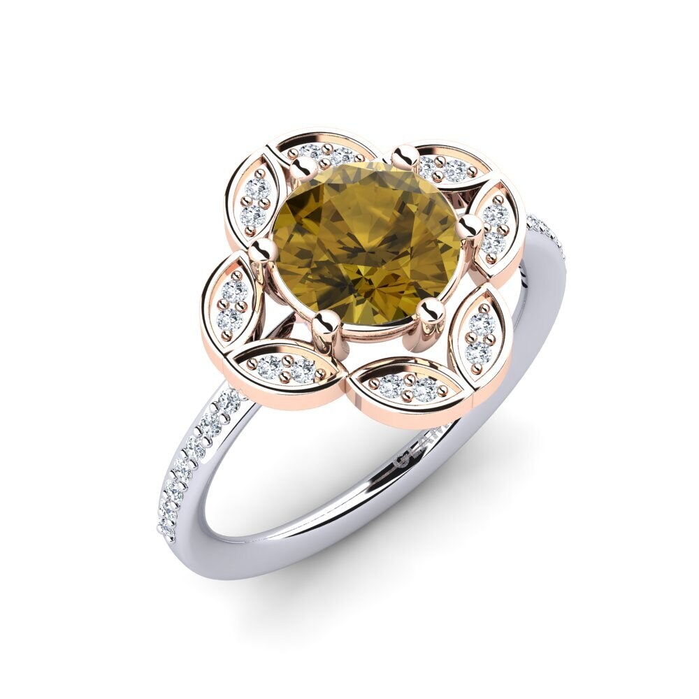 14ct Rose & White Gold Brown Zircon Ring Dabria