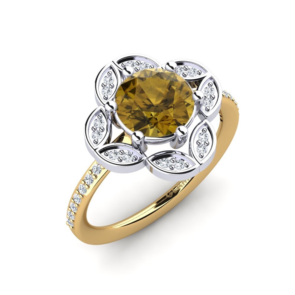 Or Blanc & Jaune 9k Zircon Brun Bague Dabria
