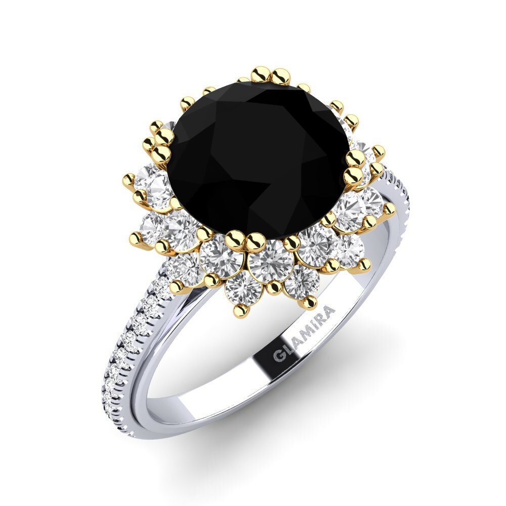 Buy 3 Carat Round cut 9k White Yellow Gold Black Onyx Engagement Ring Daffney 3.0 crt online GLAMIRA