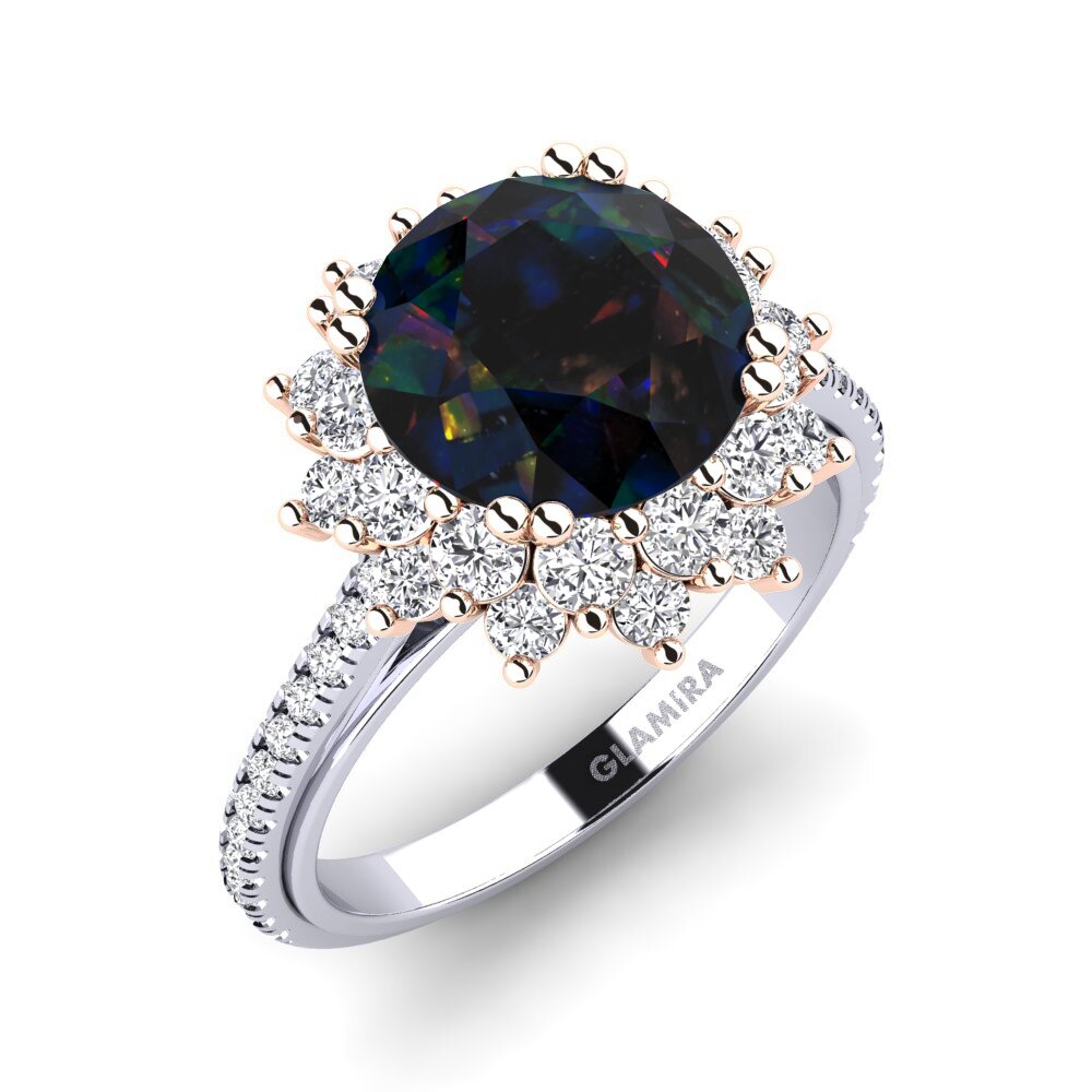 14ct White Rose Gold Round Black Opal Engagement Ring Daffney crt