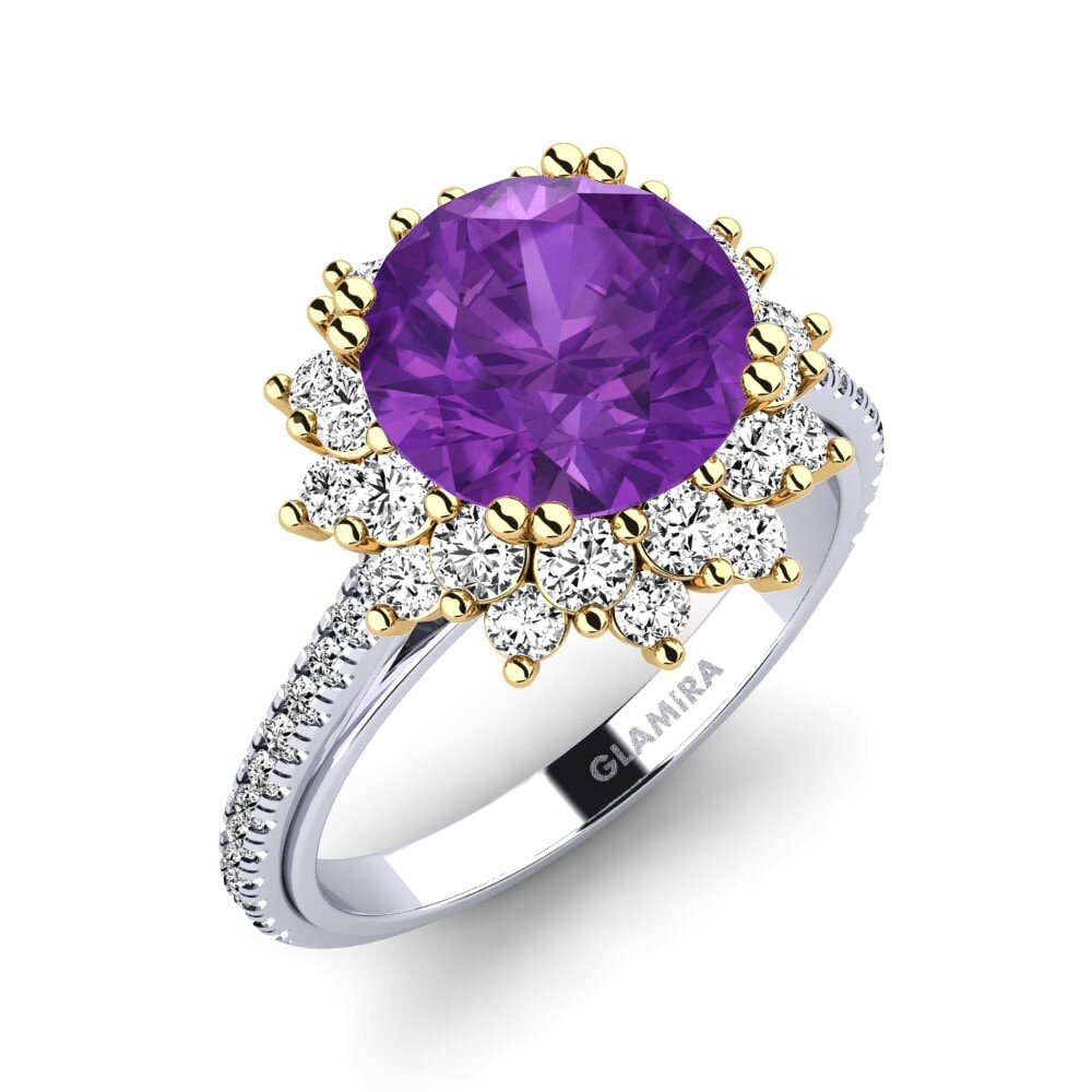 14k Oro Blanco & Amarillo Amatista Anillo de compromiso Daffney 3.0 crt