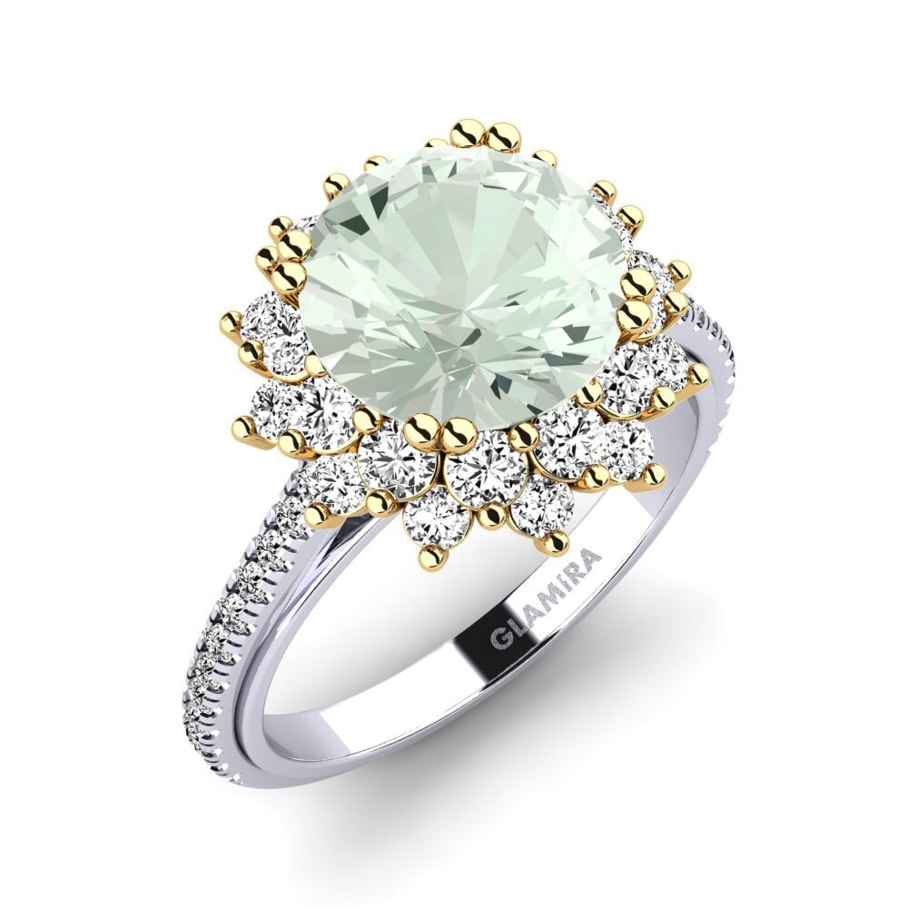 18ct White / Yellow Gold Green Amethyst Engagement Ring Daffney 3.0 crt