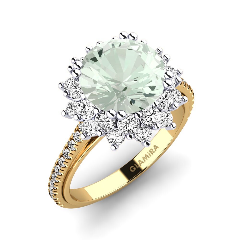Amarelo & Branco-14K Ametista Verde Anel de Noivado Daffney 3.0 crt