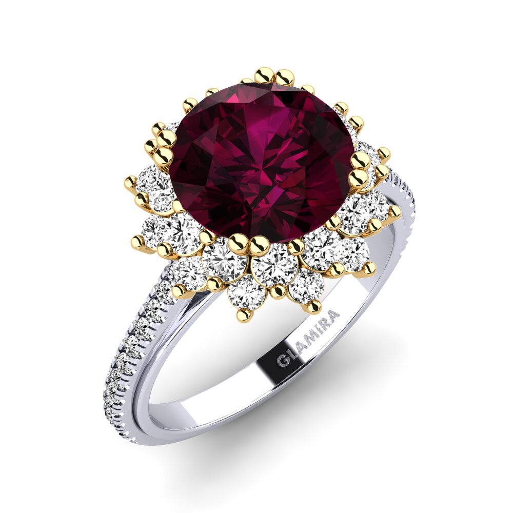 18ct White / Yellow Gold Rhodolite Garnet Engagement Ring Daffney 3.0 crt