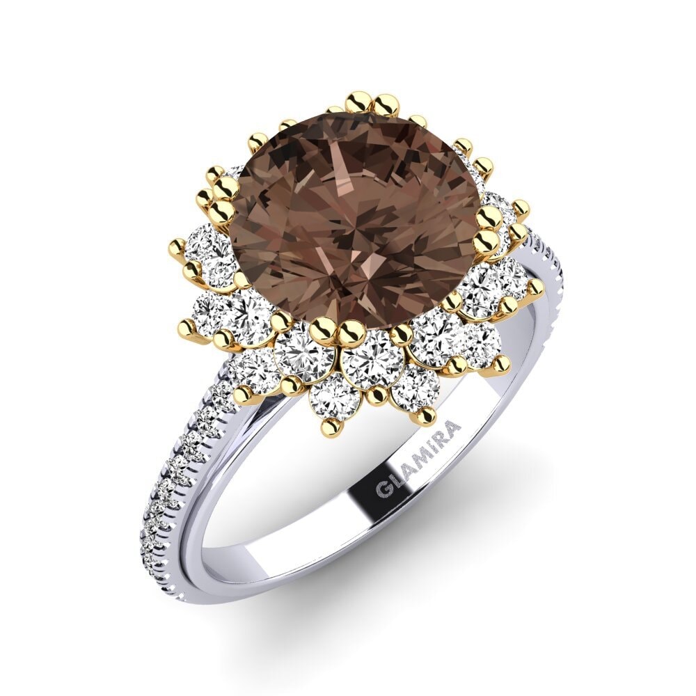18ct White / Yellow Gold Smoky Quartz Engagement Ring Daffney 3.0 crt
