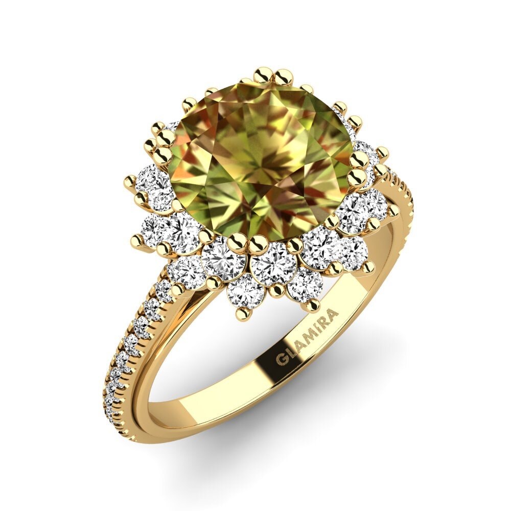 Ouro Amarelo 14K Pedra do Sultão Anel de Noivado Daffney 3.0 crt