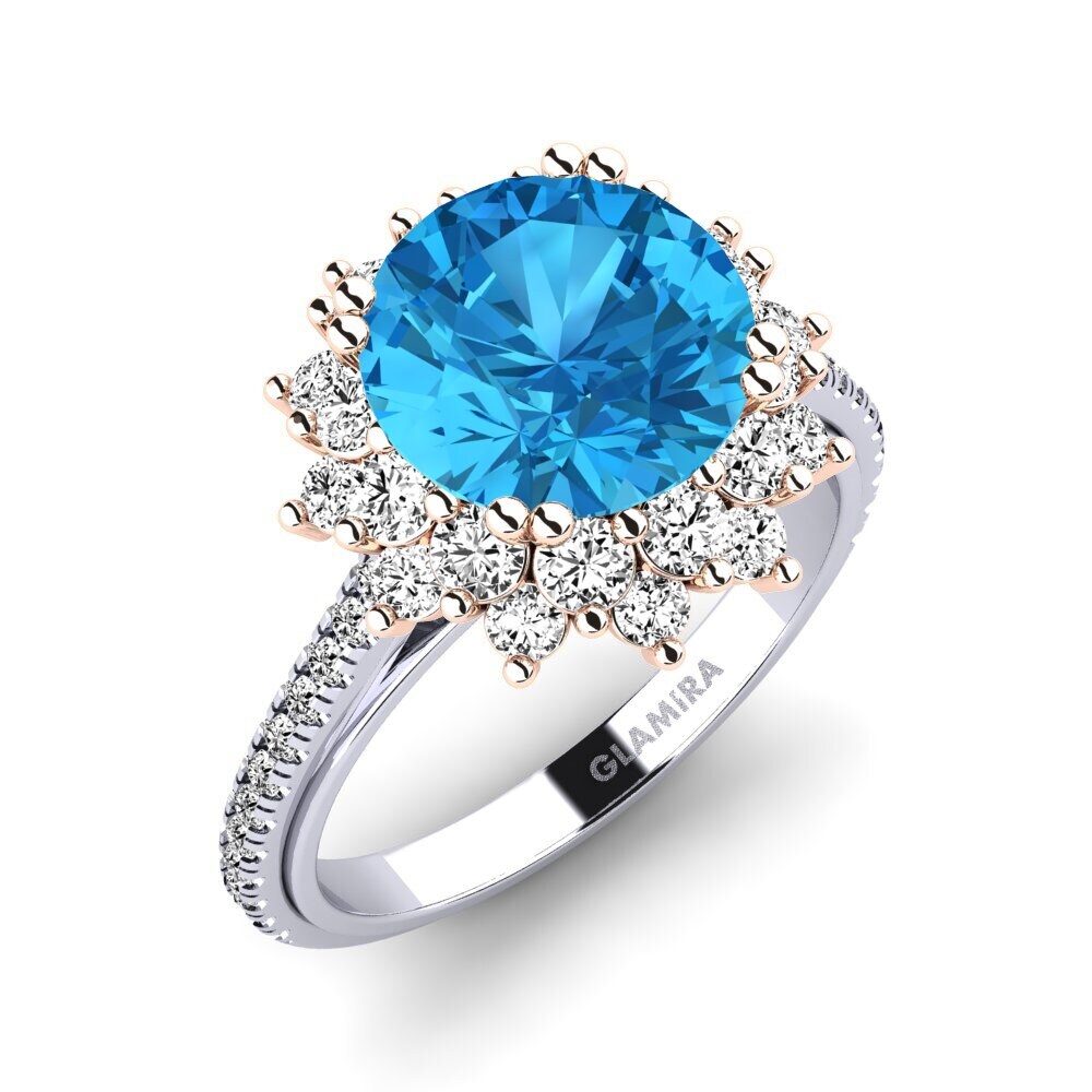 18ct White / Rose Gold Blue Topaz Engagement Ring Daffney 3.0 crt
