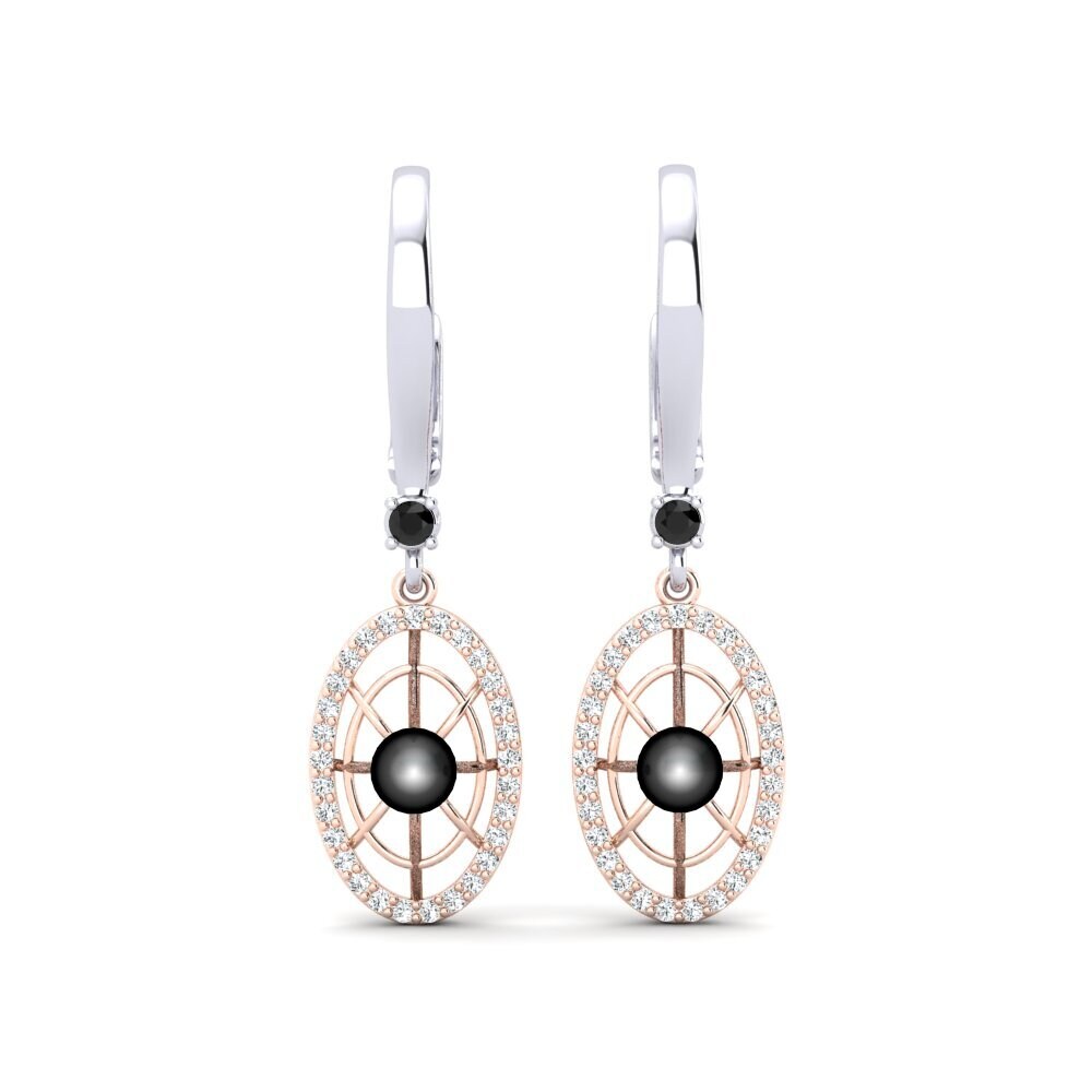 14k White & Rose Gold Black Onyx Women's Earring Daftilasaj