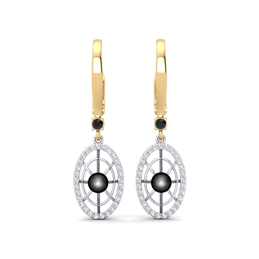 14ct Yellow & White Gold Black Onyx Women's Earring Daftilasaj