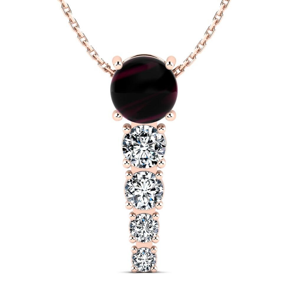 14k Oro Rosa Granate Rhodolite Cabujón Colgante de Mujer Dagda