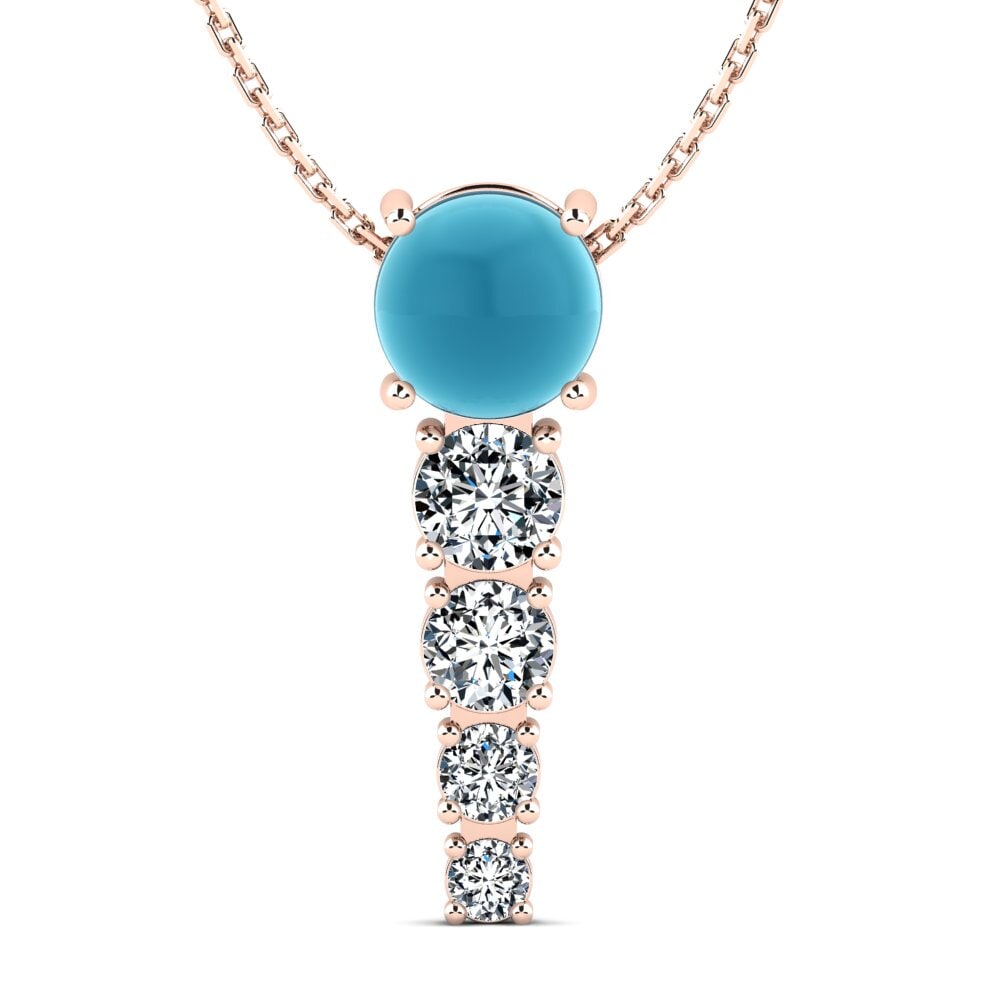14k Oro Rosa Topacio Azul Cabujón Colgante de Mujer Dagda