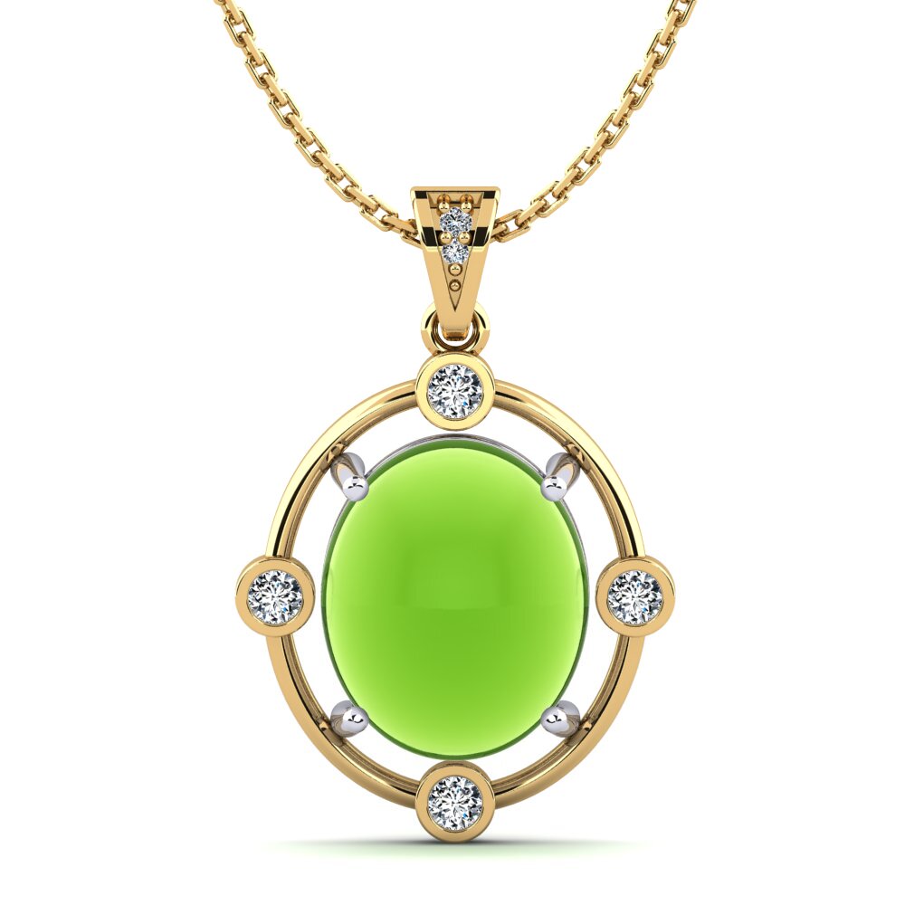 18k Oro Amarillo & Blanco Peridoto Cabujón Colgante de Mujer Dagon