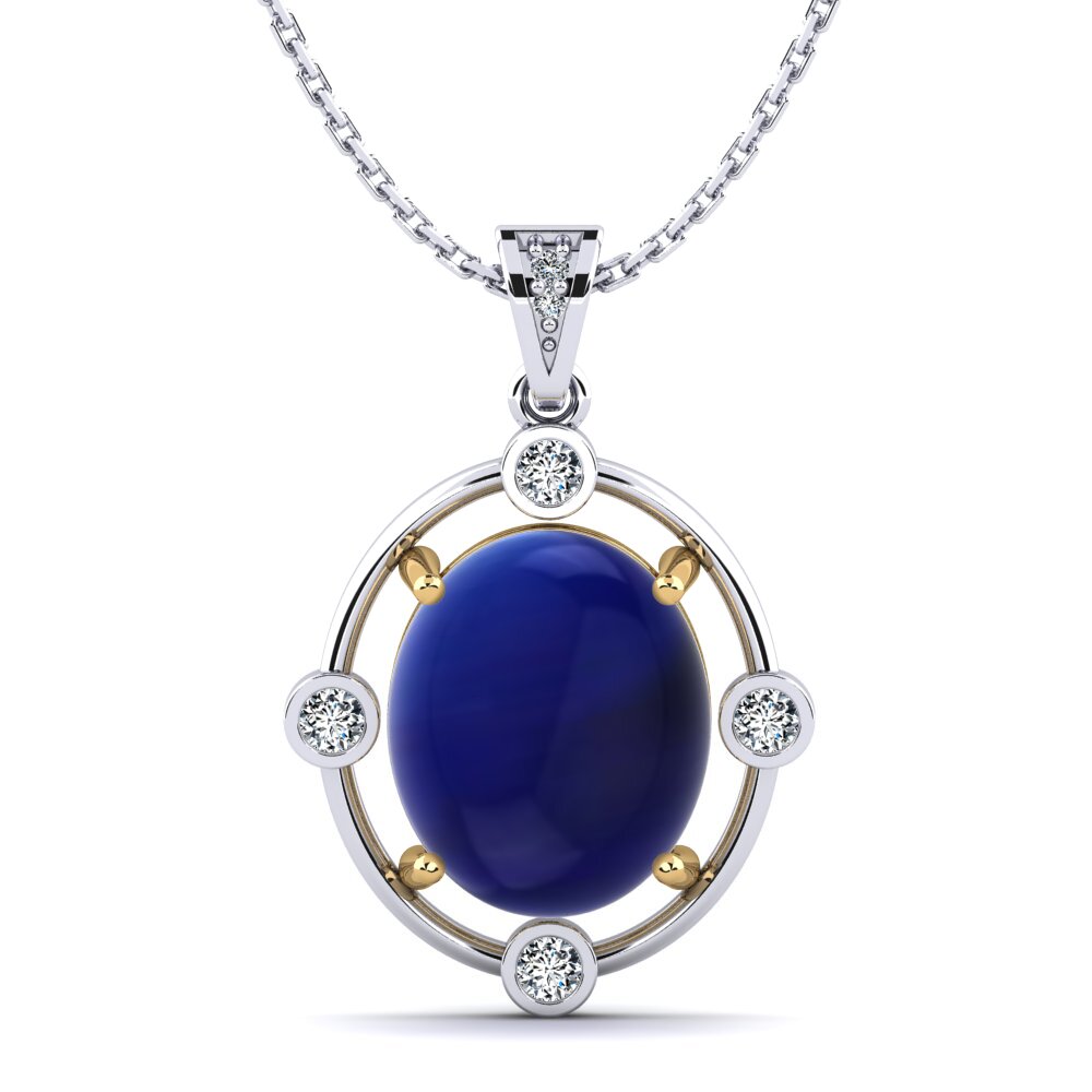 14ct White & Yellow Gold Cabochon Sapphire Women's Pendant Dagon