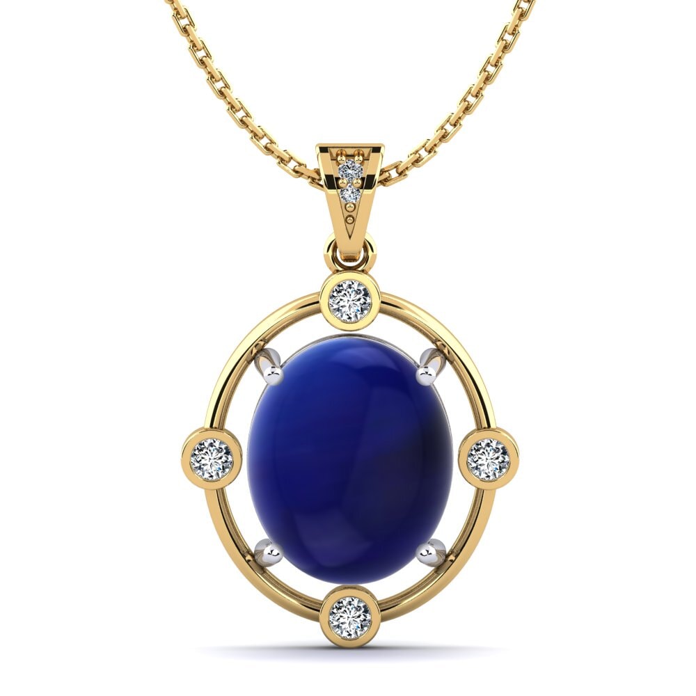 14ct Yellow & White Gold Cabochon Sapphire Women's Pendant Dagon