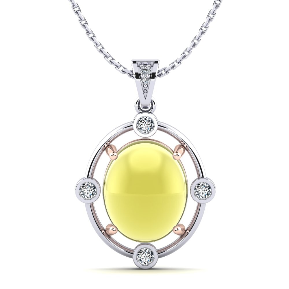 Białe & Różowe Złoto 585 Kaboszon Topaz Cytrynowy Wisiorek damski Dagon