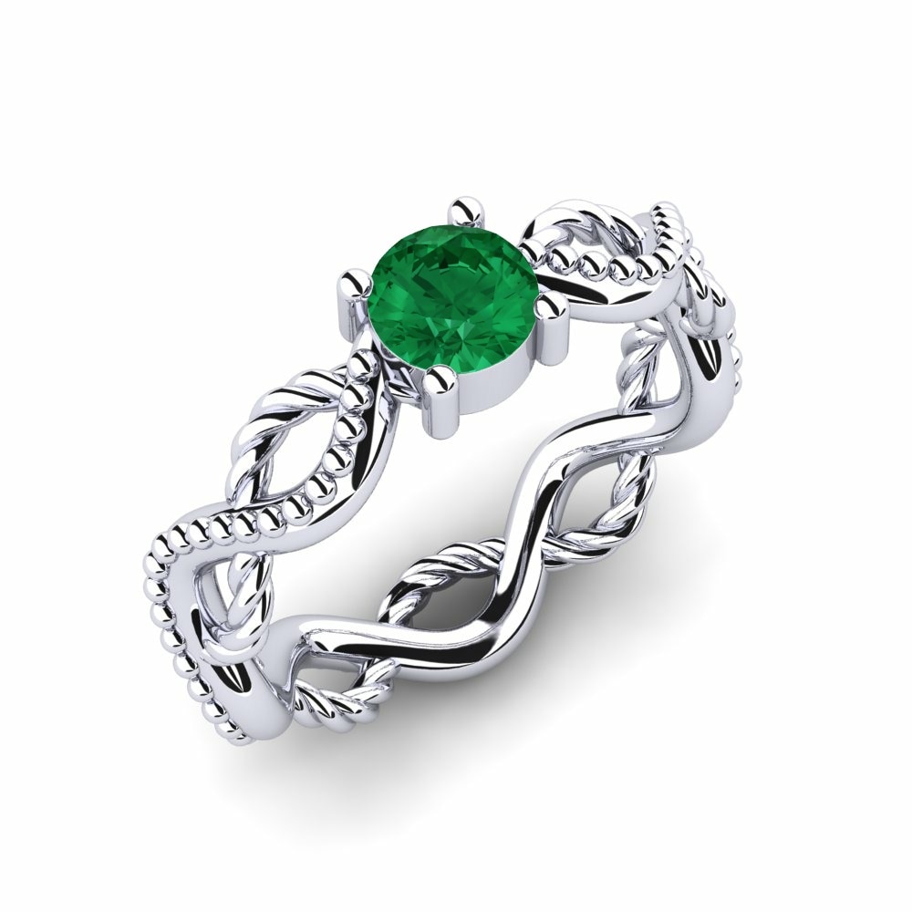 Design Solitaire Nhẫn Đôi Daister Vàng Trắng 585 Đá Emerald (Đá nhân tạo)