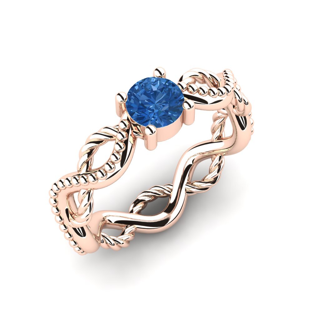14K Rood Goud Donker Blauwe Zirkoon Dames Ring Daister