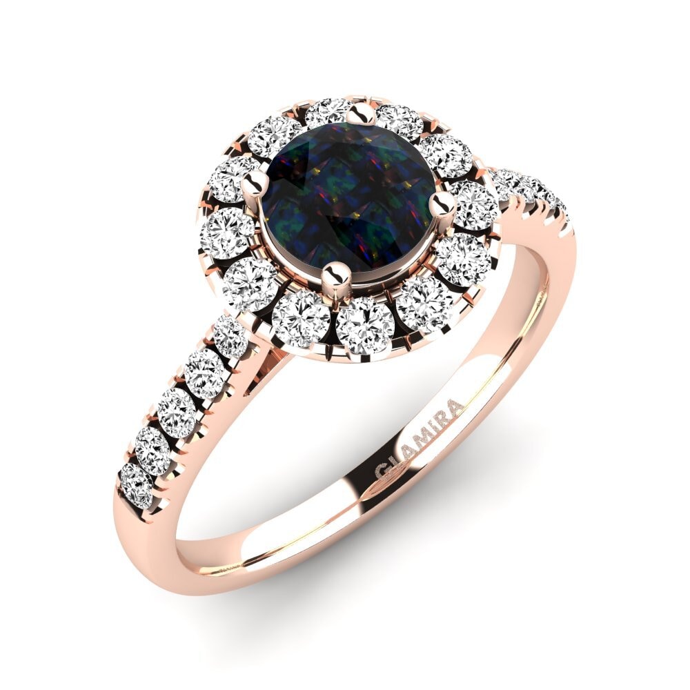 18k Oro Rosa Opalo Negro Anillo de compromiso Daisy