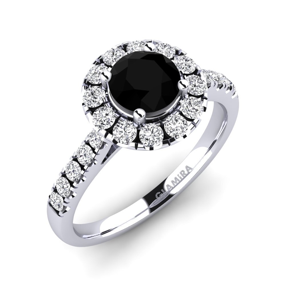 Paladio 950 Diamante Negro Anillo de compromiso Daisy