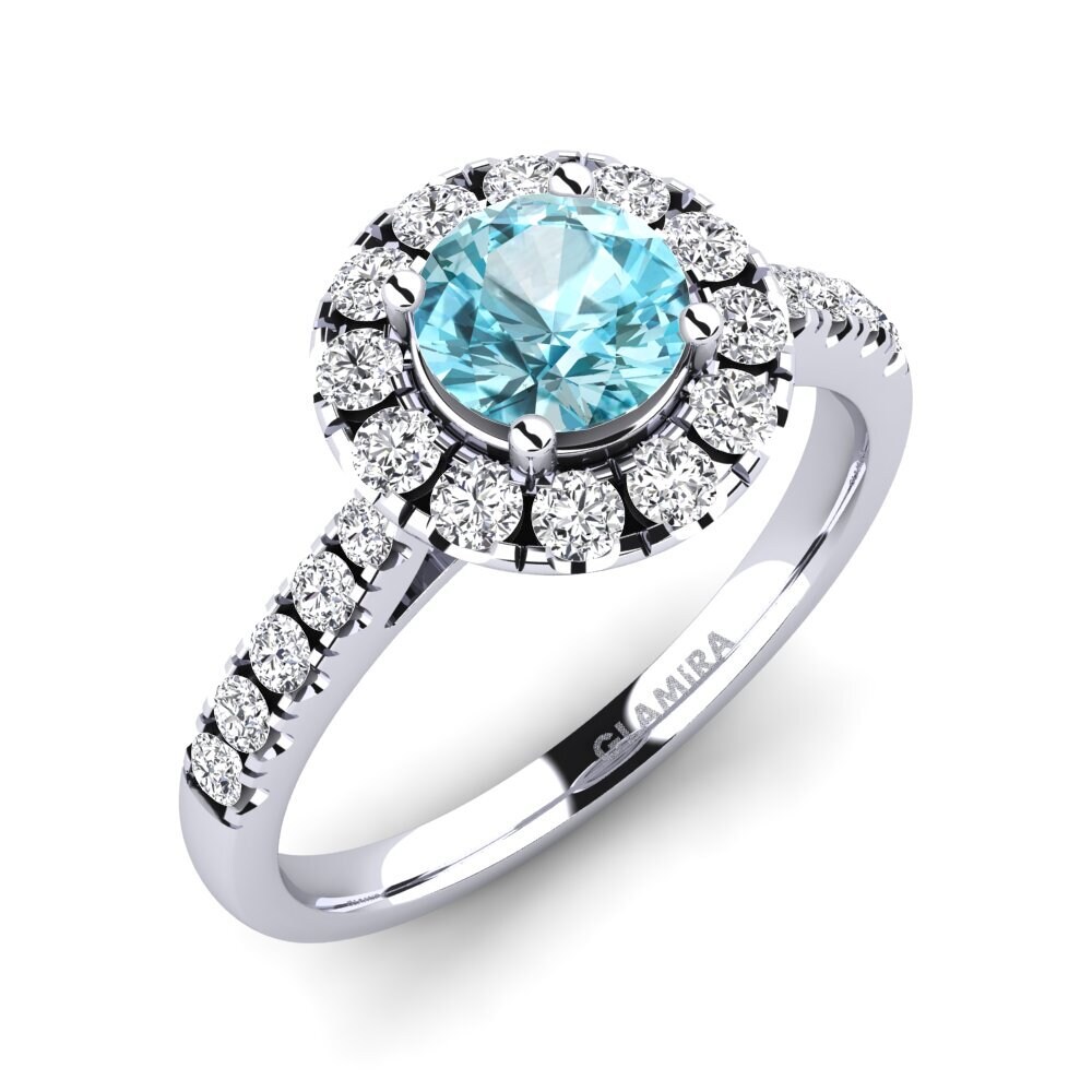 950 Platinum Blue Zircon Engagement Ring Daisy