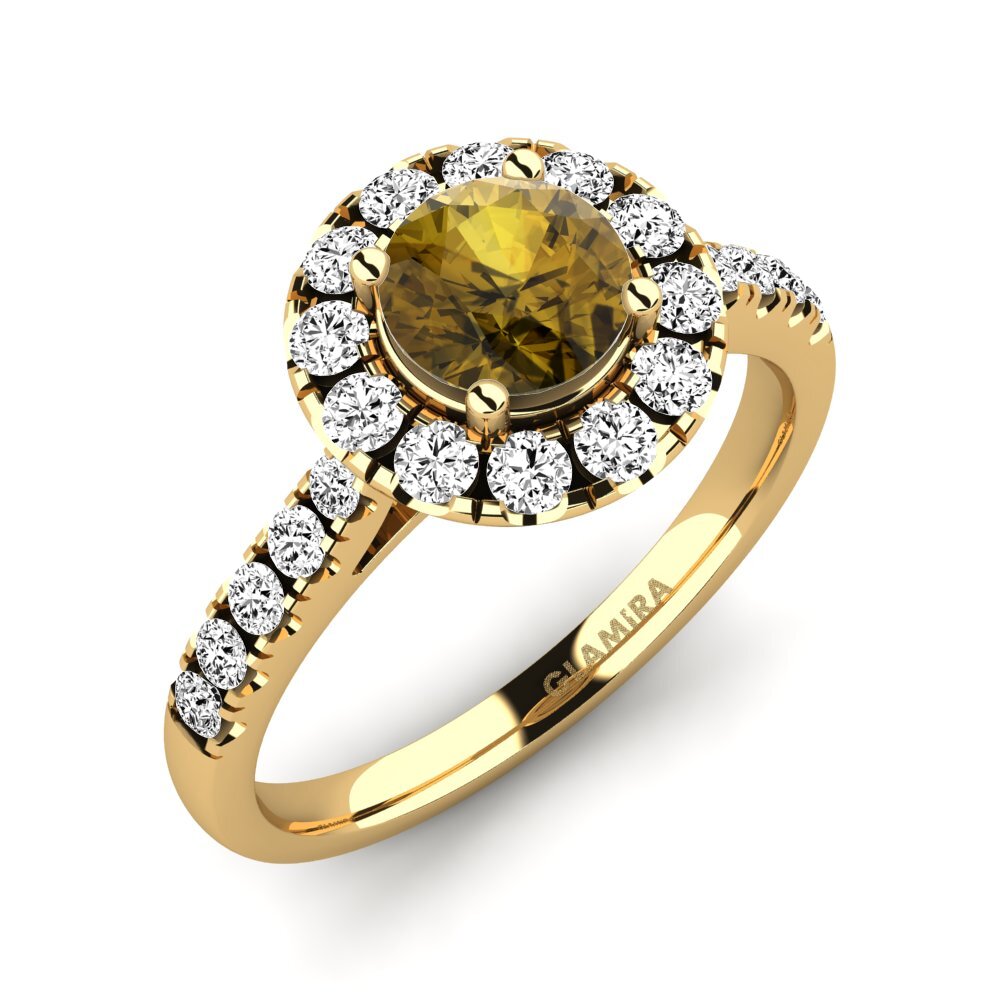 14K Yellow Gold Brown Zircon Engagement Ring Daisy