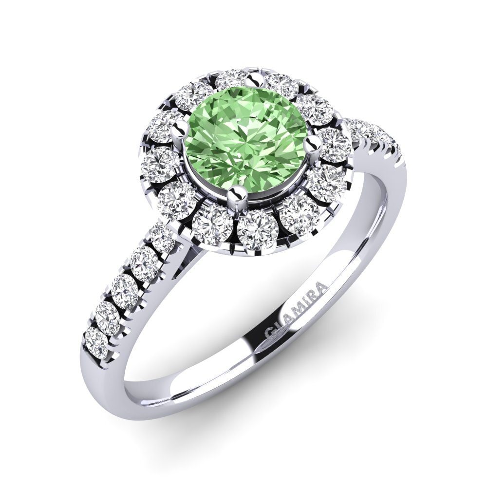 Weiß-Silber Grüner Diamant Verlobungsring Daisy