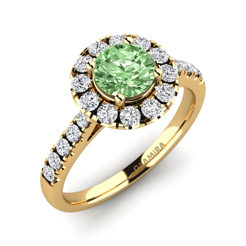 Gelbgold 375 Grüner Diamant Verlobungsring Daisy