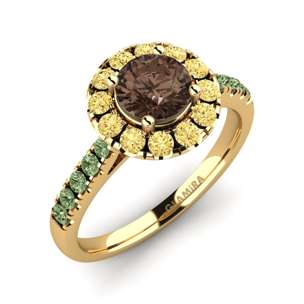 18k Oro Amarillo Cuarzo humo Anillo de compromiso Daisy
