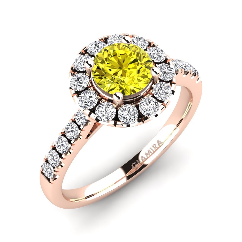 14ct Rose Gold Yellow Diamond Engagement Ring Daisy
