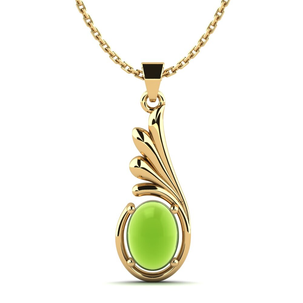 18k Oro Amarillo Peridoto Cabujón Colgante de Mujer Dalenna
