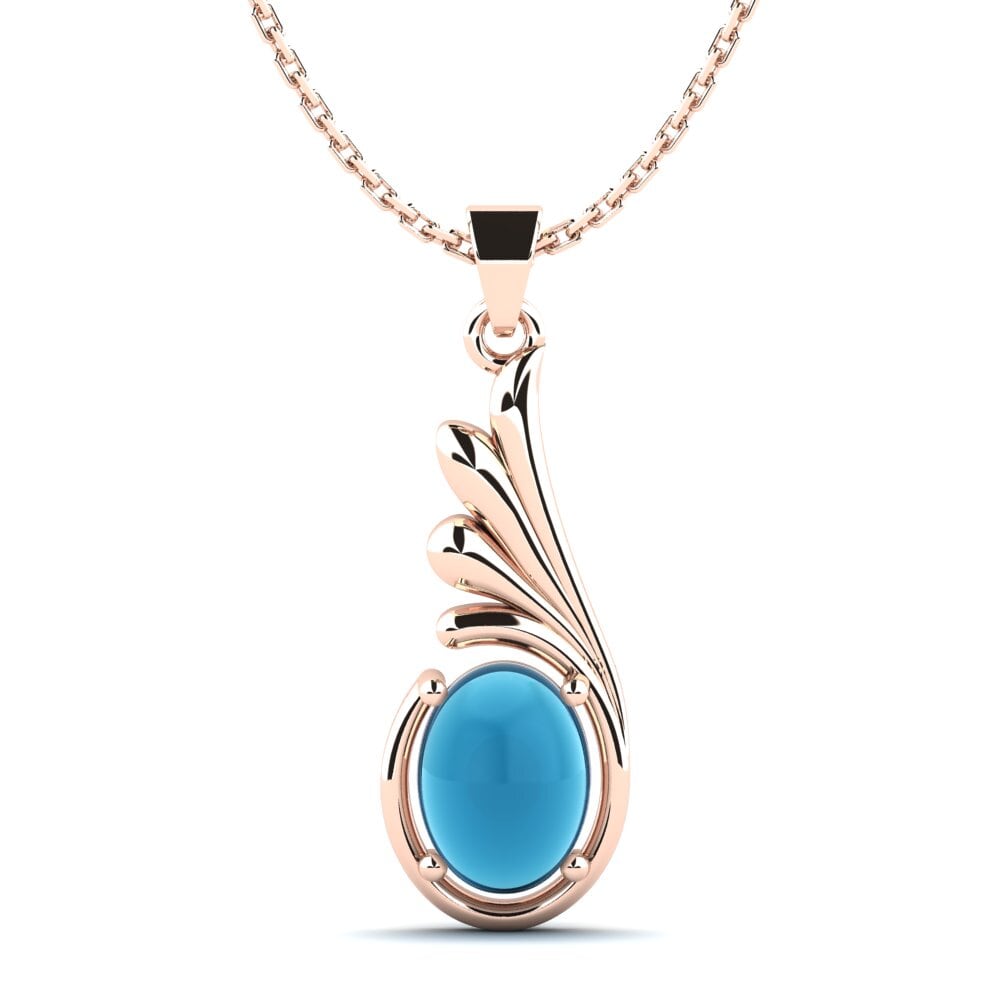 14k Oro Rosa Topacio Azul Cabujón Colgante de Mujer Dalenna