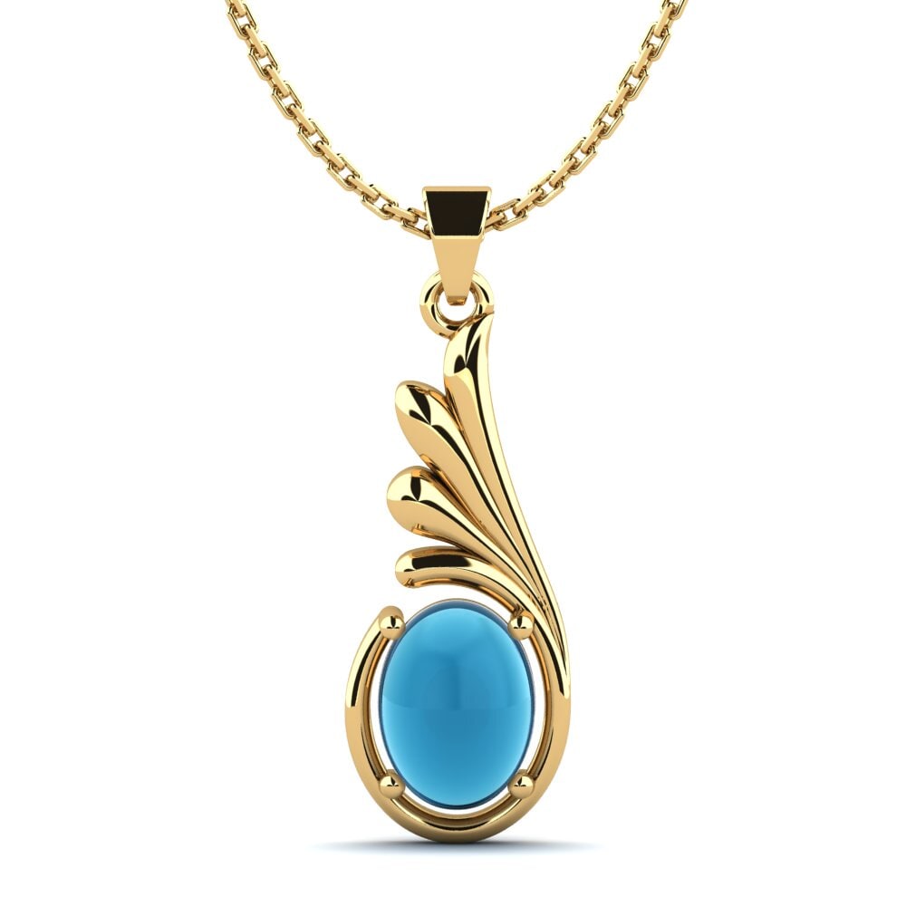 18k Oro Amarillo Topacio Azul Cabujón Colgante de Mujer Dalenna