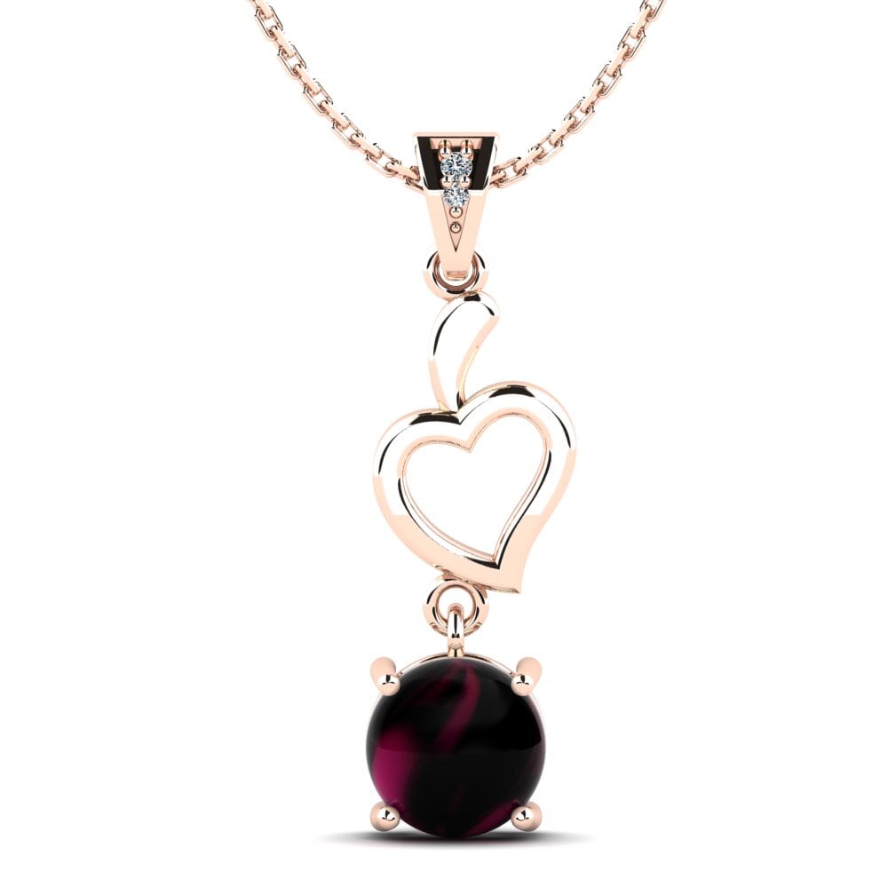 14k Oro Rosa Granate Rhodolite Cabujón Colgante de Mujer Damilare
