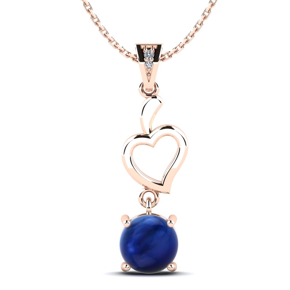 14k Oro Rosa Zafiro Cabujón Colgante de Mujer Damilare