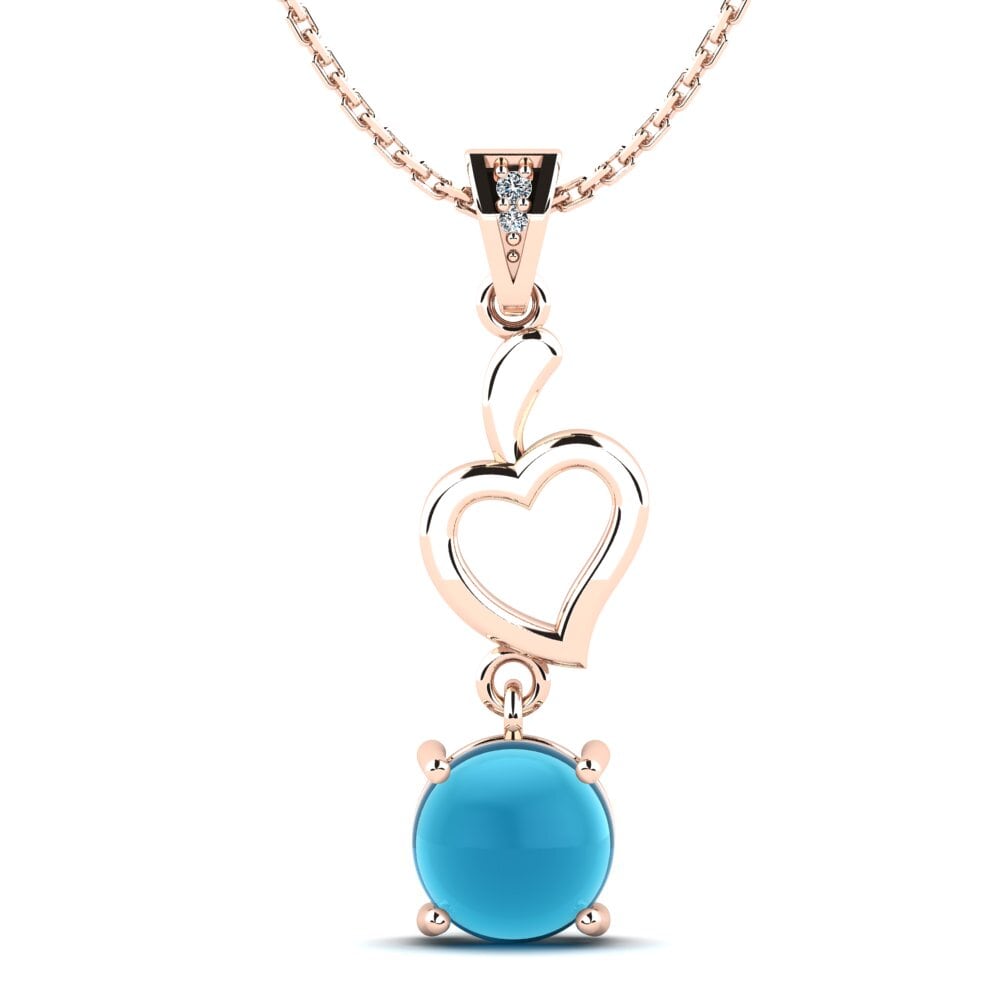 14k Oro Rosa Topacio Azul Cabujón Colgante de Mujer Damilare