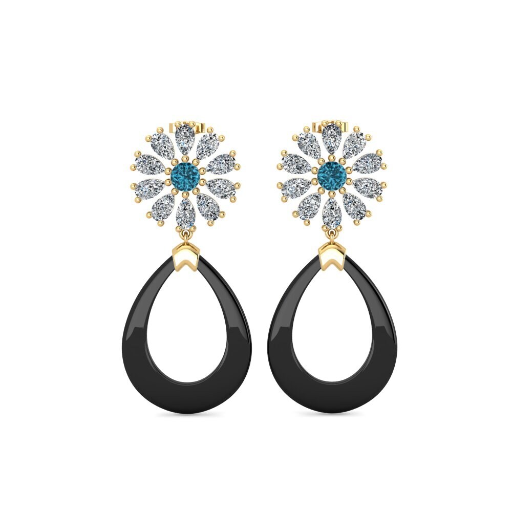 14ct Yellow Gold Blue Zircon Women's Earring Dande