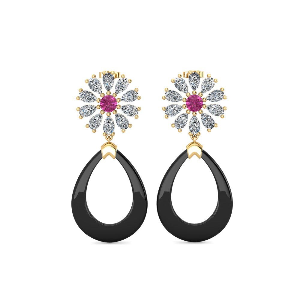 14ct Yellow Gold Pink Topaz Women's Earring Dande