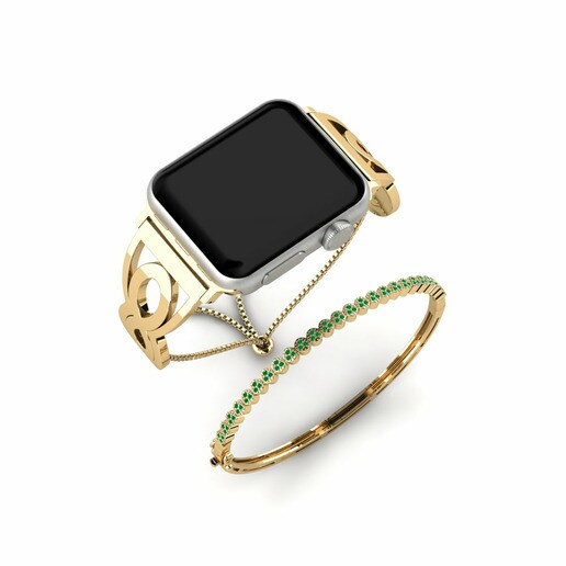 Apple Watch® Danglam Set Stainless Steel / 585 Yellow Gold & Ngọc Lục Bảo