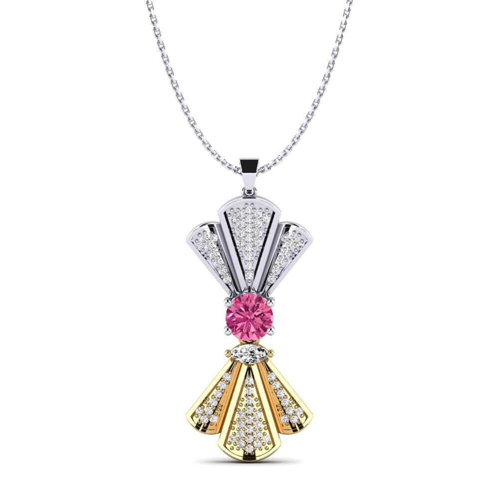 14k Oro Blanco & Amarillo Turmalina rosa Colgante de Mujer Dani
