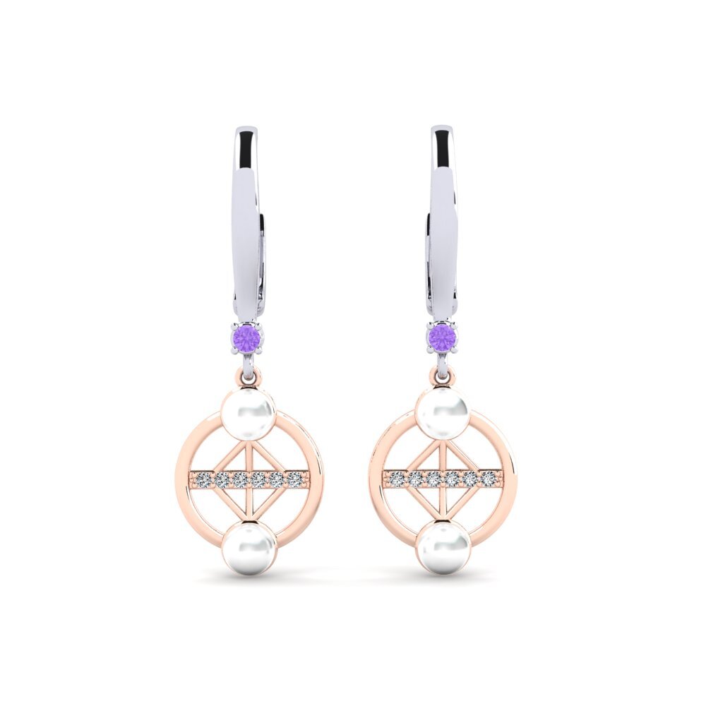 9ct White & Rose Gold Amethyst Women's Earring Danrilobas