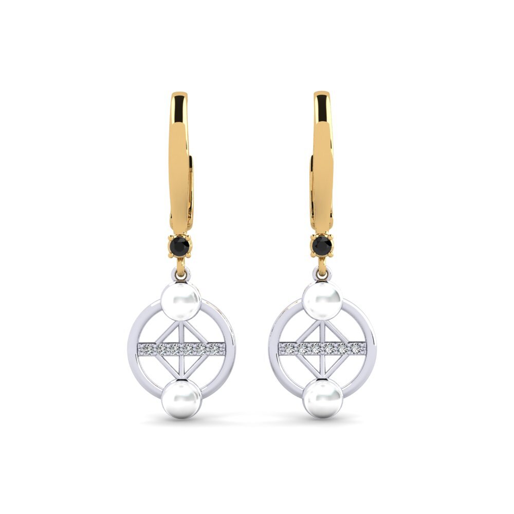 14ct Yellow & White Gold Black Onyx Women's Earring Danrilobas