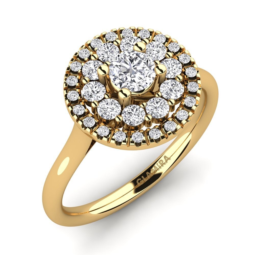 9k Oro Amarillo Diamante cultivado en laboratorio Anillo de compromiso Dante