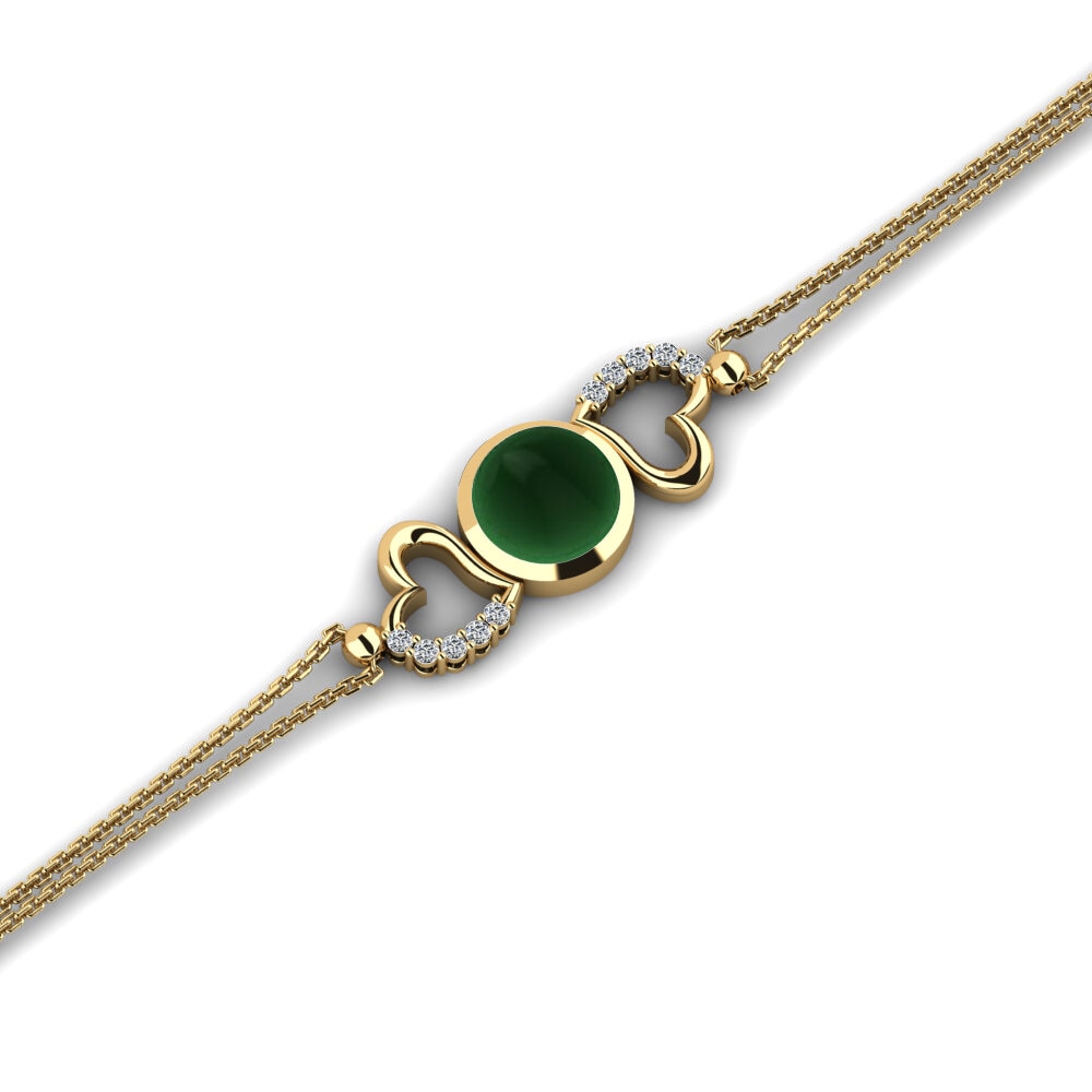 14k Oro Amarillo Esmeralda Cabujón Pulsera de Mujer Danyell